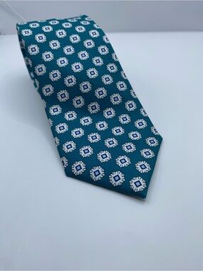 Charles Tyrwhitt Teal Medallion Silk Tie with White and Navy Accents